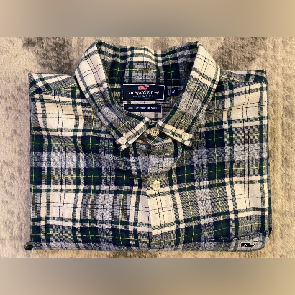 Vineyard Vines Performance Slim Fit Tucker Shirt M Green/White Men’s Flannel